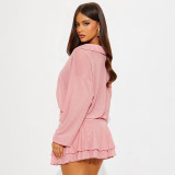 Solid Color Long Sleeve Ruffles Mini Dress GSZM-J25DS343