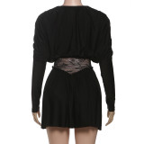Lace Patchwork V Neck Mini Dress XEF-K25D83251