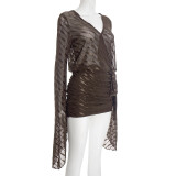 Flare Long Sleeve Backless Mini Dress GSZM-D25DS418