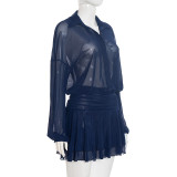 Solid Color Long Sleeve Ruffles Mini Dress GSZM-J25DS343