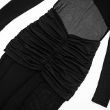 Solid Color Mesh Pleated Maxi Dress GSZM-C25DS287