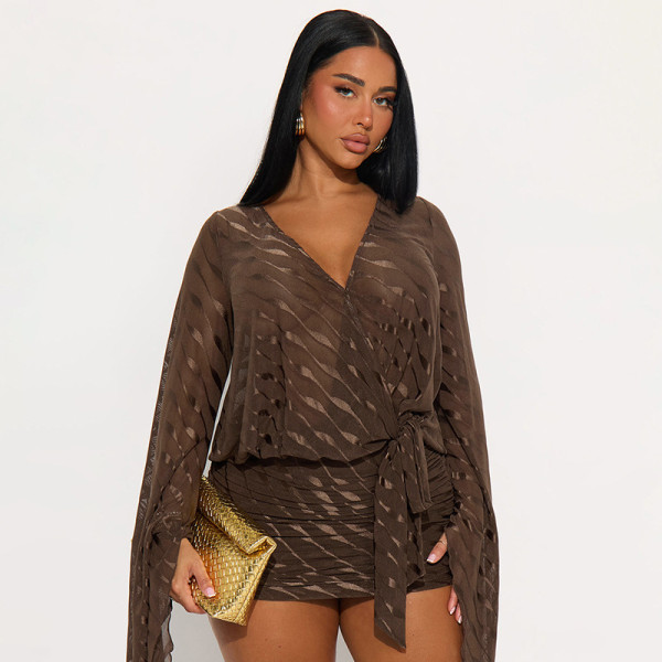 Flare Long Sleeve Backless Mini Dress GSZM-D25DS418