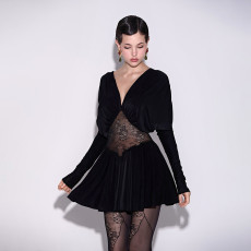 Lace Patchwork V Neck Mini Dress XEF-K25D83251