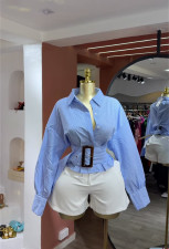 Strtipe Tie Up Long Sleeve Shirt GCNE-72982