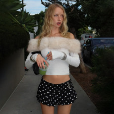 Off Shoulder Fur NeckT-Shirt Top XEF-K25L82448