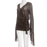 Flare Long Sleeve Backless Mini Dress GSZM-D25DS418