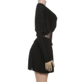 Lace Patchwork V Neck Mini Dress XEF-K25D83251