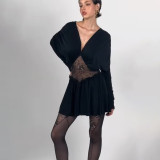 Lace Patchwork V Neck Mini Dress XEF-K25D83251