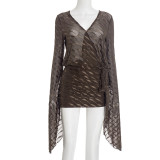 Flare Long Sleeve Backless Mini Dress GSZM-D25DS418