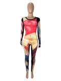 Long-Sleeve Printed Tight Jumpsuit SHD-9563