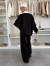 Stripe Patchwork Loose Two Piece Pants Set ZDF-33148