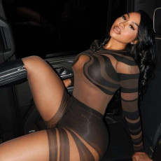 Mesh Irregular Stripe Print Jumpsuit SHD-9564