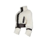 Faux Fur Collar Patchwork Leather Jacket with Lining YMEF-58015