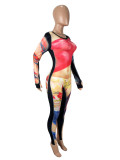 Long-Sleeve Printed Tight Jumpsuit SHD-9563