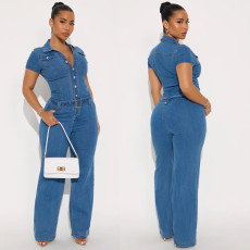 Fashion Short Sleeve Denim Jumpsuit LX-6068
