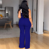 Plus Size Contrast Color Cross Halterneck Loose Jumpsuit NY-11216