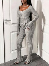 Knits Tassel Casual Two Piece Pants Set NYF-8201