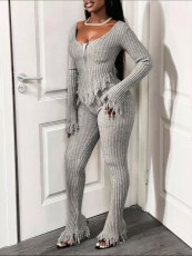 Knits Tassel Casual Two Piece Pants Set NYF-8201