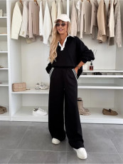 Stripe Patchwork Loose Two Piece Pants Set ZDF-33148