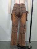 Casual Patchwork Multi-pockets Loose Jeans OD-8686