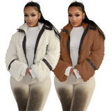 Faux Fur Collar Patchwork Leather Jacket with Lining YMEF-58015