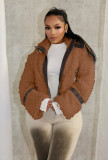 Faux Fur Collar Patchwork Leather Jacket with Lining YMEF-58015