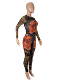 Print Long Sleeve Tight Two Piece Pants Set SHD-9562