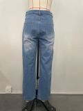 Plus Sizse Hot Drill Print Holes Loose Jeans OD-8685