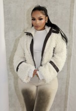 Faux Fur Collar Patchwork Leather Jacket with Lining YMEF-58015