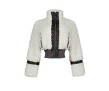 Faux Fur Collar Patchwork Leather Jacket with Lining YMEF-58015