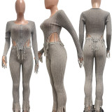 Knits Tassel Casual Two Piece Pants Set NYF-8201