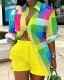 Plus Size Print Long Sleeve Shirt Two Piece Short Set GSRX-9060