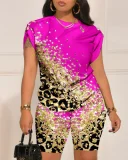 Plus Size Letter Print Short Sleeve Short Suit GSRX-9043