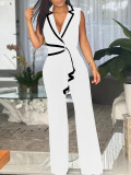 V Neck Sleeveless Wide Leg Jumpsuit QYMF-3219