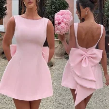 Pearl Bow Backless Mini Dress GMYU-8952