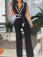 V Neck Sleeveless Wide Leg Jumpsuit QYMF-3219
