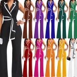 V Neck Sleeveless Wide Leg Jumpsuit QYMF-3219