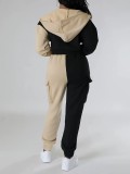 Contrast Color Patchwork Sport Hooded Two Piece Pants Set GWSF-383799773