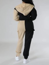 Contrast Color Patchwork Sport Hooded Two Piece Pants Set GWSF-383799773