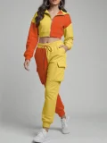 Contrast Color Patchwork Sport Hooded Two Piece Pants Set GWSF-383799773