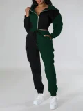 Contrast Color Patchwork Sport Hooded Two Piece Pants Set GWSF-383799773