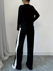 Contast Color Long Sleeve Two Piece Pants Set GRNH-2858