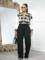 Plaid Print Thickened Patchwork PU Leather Jacket CM-9535