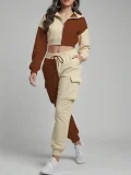 Contrast Color Patchwork Sport Hooded Two Piece Pants Set GWSF-383799773