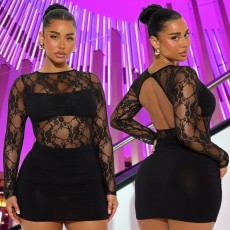 Lace Patchwork Backless Mini Dress GZIY-6285