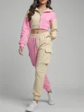 Contrast Color Patchwork Sport Hooded Two Piece Pants Set GWSF-383799773