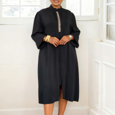 Plus Sizse Long Sleeve Solid Color Split Midi Dress GMLF-3347