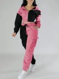 Contrast Color Patchwork Sport Hooded Two Piece Pants Set GWSF-383799773