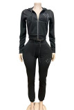 Letter Print Hooded Sweatshirt Pants Suit GFCF-1409