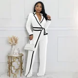 Color Block Long Sleeve Tie Up Jumpsuit QYMF-3249